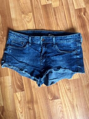 H&M Dark Blue Denim Frayed Cutoff Shorts